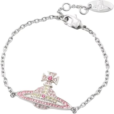 Vivienne Westwood Saturnusbol Ontwerp Messing Armband Damesarmbanden Zilver Roze 61020055-02P709 Basic Packaging-Dust Bag+Box white