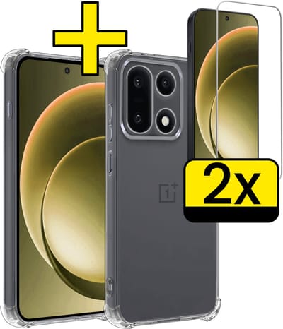 Hoesje - Met Screenprotector - 2 Stuks - Geschikt voor OnePlus 15 - Sterk & Shockproof - Siliconen Case - Back Cover - Telefoon Hoes - Shock Proof - Telefoonhoesjes - Transparant