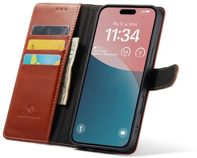 CaseMania Bookcase hoesje geschikt voor Apple iPhone 16 Plus - Effen Cognac - Leer