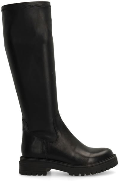 Manfield - Dames - Zwarte hoge leren stretch laarzen - Maat 39