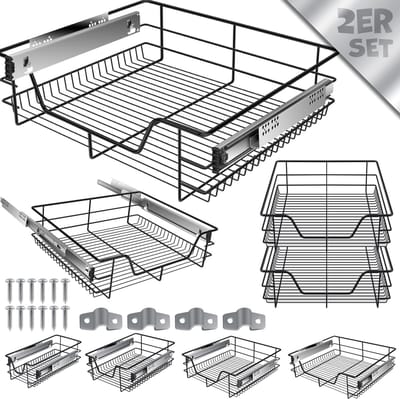 KESSER® Keukenlade / Telescopische lade / Keukenkast / Mand uittrekbaar / Kast uittrekbaar / Volledig uittrekbaar / Lade - 2x 60cm - Zwart