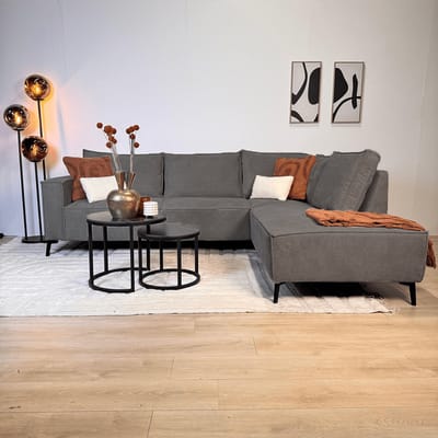 Dimehouse Hoekbank met chaise longue antraciet chenille Yara - rechts - Chenille - Scandinavisch & Basic - 265 x 210 x 84 cm