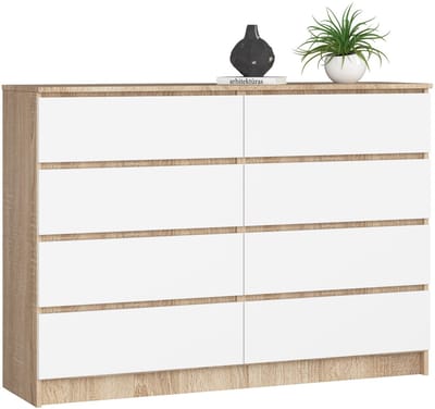 Ladekast K140 met 8 Lades / AKORD Furniture Factory / Sonoma Eik - Wit / 138 x 99 x 40 cm