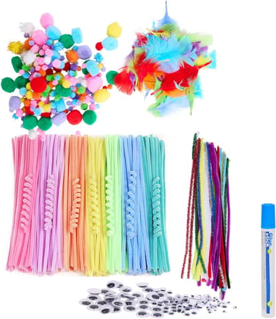 IZGO Pijpenrager kinder knutselpakket 400 delig - Chenilledraad - Pompons - Wiebeloogjes - Veertjes - Glitter