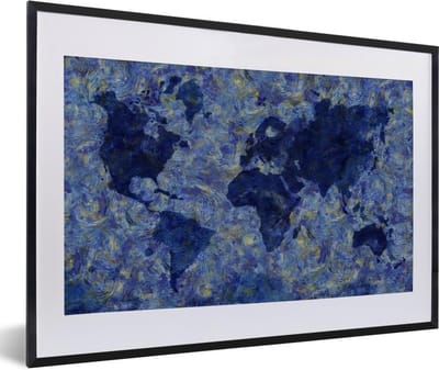 Poster in lijst - Fotolijst 60x40 cm - Posters - Wereldkaart - Van Gogh - Verf - Posterlijst zwart - Decoratie - Wanddecoratie woonkamer - Muurdecoratie slaapkamer