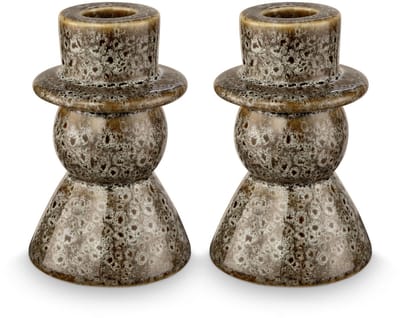 vtwonen - Set van 2 - Kandelaren - Keramiek - Groen - 7.8x12cm