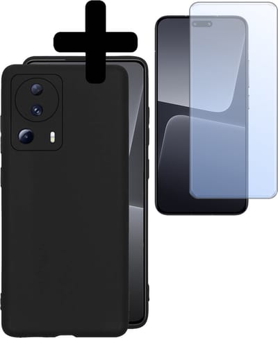 Hoesje - Met Screenprotector - Geschikt voor Xiaomi 13 Lite - Sterk & Shockproof - Back Cover - Siliconen Case - Telefoon Hoes - Telefoonhoesjes - Zwart