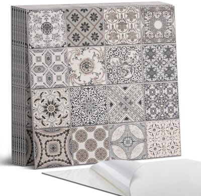 Coloray Plaktegels - Vintage patronen Portugese Tegels - 30 cm x 30 cm - Zwart Plaktegels - 9 stuks - Vierkant PVC Tegels - Plaktegels Keuken - Zelfklevende Vloertegels - Vinyltegels Vloer Zelfklevend - Zelfklevende Tegels