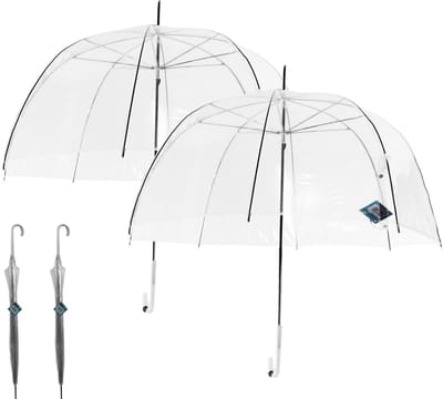 Transparante Koepelparaplu Set van 2 – Paraplu Bruiloft Lichtgewicht – Doorzichtige Paraplu Ø75 cm – Haakvorm Handvat – Koepelvormige Paraplu voor Speciale Gelegenheden en Fotoshoots