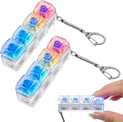 2 Stuks Toetsenbord Sleutelhangers met LED-Verlichting – Klikbare Fidget Clicker voor Volwassenen ter Stressverlichting, Mini-Toetsenbord als Sensorisch Speelgoed, Handig voor op Kantoor en op Reis