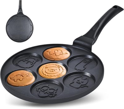 Pannenkoekenpan - Eierkoekenpan - Ontbijt maken - Zeven dieren vormen - 26.67 cm - Zwart