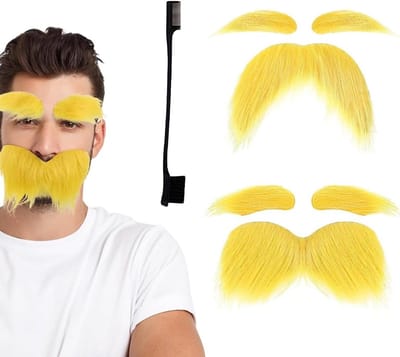 Geel Snor en Wenkbrauwen Set voor Lorax Kostuum, Neppartij Snor voor Mannen en Vrouwen, Inclusief Borstels en Accessoires