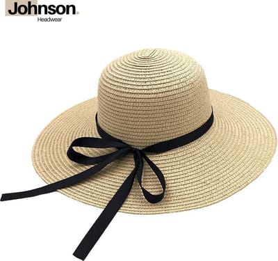 Johnson Headwear® Zonnehoed dames - Fedora - Panama - Strohoed - Strandhoed - Maat: 58cm verstelbaar - Kleur: Beige