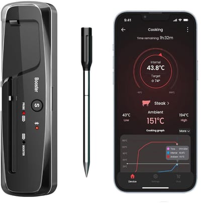 CRLYN® Draadloze Keukenthermometer - Slimme Vleesmeter - Intelligent Koken - Oplaadbaar Bamboe Station