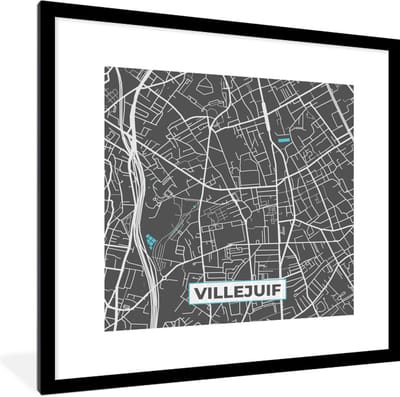 Fotolijst incl. Poster - Kaart – Stadskaart – Villejuif - Plattegrond – Frankrijk - 40x40 cm - Posterlijst