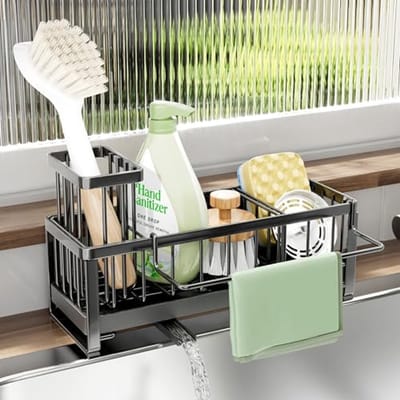 Gootsteen Organizer met Sponshouder en Borstelhouder - 304 RVS Keuken Accessoires
