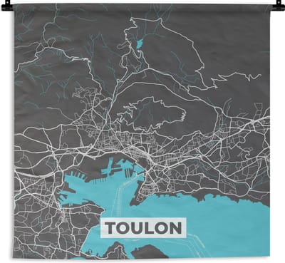 Wandkleed - Wanddoek - Toulon - Plattegrond - Kaart - Stadskaart - Frankrijk - 180x180 cm - Wandtapijt
