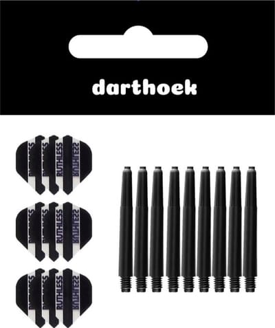 Darthoek | Flights | Ruthless | Zwart | 3 Sets | (9 stuks) | Medium shafts | 3 Sets | (9 stuks) | + 1 Set Darthoek flights