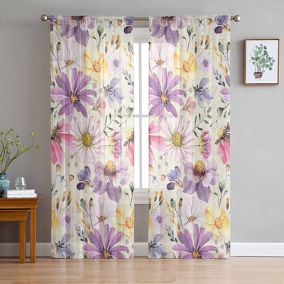 Zomerse Pastorale Bries Met Plantenbladeren Raam Tule Gordijnen voor Woonkamer Slaapkamer Hotel Luxe Decoratie Transparante Gordijnen 135W x 114H(cm) white