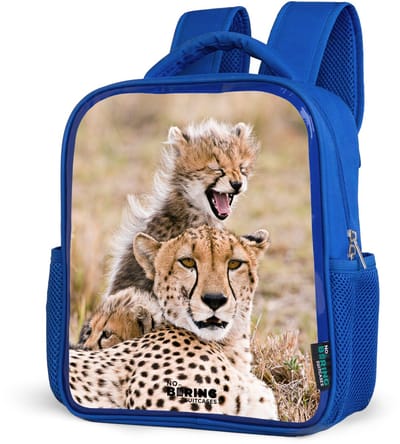 NoBoringSuitcases.com® - Rugzak blauw - Schooltas jongens - Cheeta - Wilde dieren - Savanne - Portret - Kinder rugtas jongen - Boekentas kind - Kinderrugzak voor school - Schoolrugzak