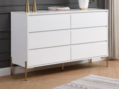 Vente-unique Ladekast met 6 lades - Mdf en metaal - Wit gelakt en goudkleurig - KORASA -