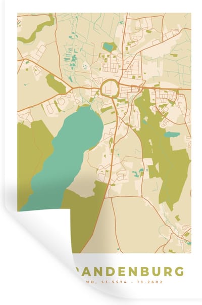 Muurstickers - Sticker Folie - Kaart - Neubrandenburg - Stadskaart - Plattegrond - Vintage - 20x30 cm - Plakfolie - Muurstickers Kinderkamer - Zelfklevend Behang - Zelfklevend behangpapier - Stickerfolie