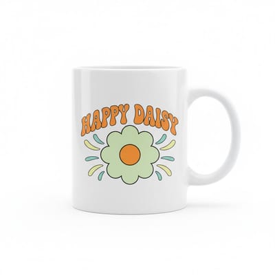 Happy Daisy Mok – Retro Bloem Design – Vrolijke Witte Keramische Koffiemok 330 ml