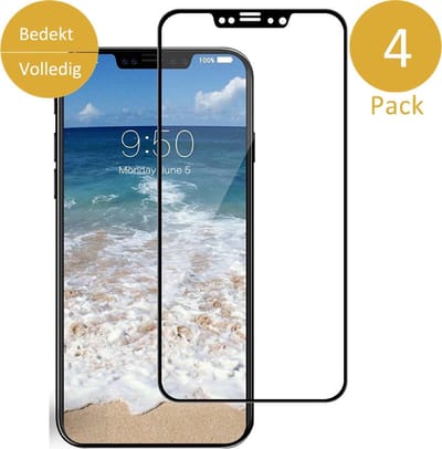 4x Screenprotector Gehard Glas geschikt voor Apple iPhone Xs / X - Full Screen Zwart - van iCall