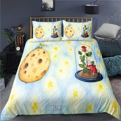 Anime Kleine Prins Le Petit Prince Beddengoed Set Jongens Meisjes Twin Queen Size Dekbedovertrek Kussensloop Bed Kinderen Volwassene 70x133cm 2pcs gray