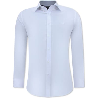 Wit Overhemd Heren - Witte Blouse Heren - Nette Overhemden Voor Mannen - Slim Fit Blouse Stretch - Wit