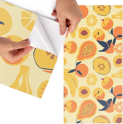 Tulup Meubelfolie - Vruchtpatroon Plakfolie Meubels - 75x150 cm - Geel Meubelfolie - Meubelfolie Zelfklevend - Boho Meubelfolie - Wrapfolie Keuken - Wanddecoratie - Achtergronden en patronen