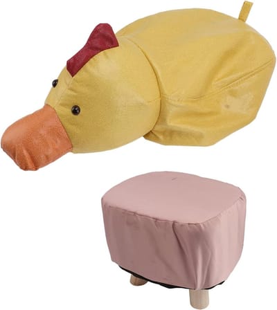 Poef Voetenbank - Dierenkruk - Zitje met plezier - Zacht gewatteerd - 30x25x24cm - Geel