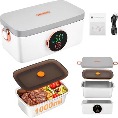 Elektrische Lunchbox - Draagbare Verwarmer - Warme Maaltijden - Met Ingebouwde Accu - 1 Liter Inhoud