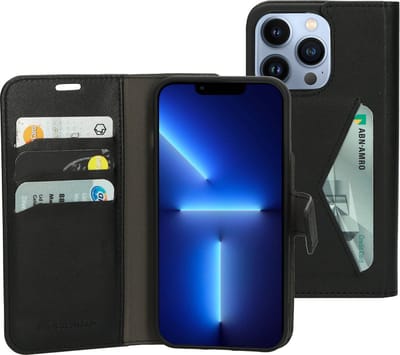 Mobiparts hoesje geschikt voor Apple iPhone 13 Pro - Wallet/Boekhoesje - Eco Leer - Magneet Sluiting - Opberg vakken - Zwart