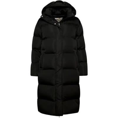Superdry Longline Hooded Puffer Coat Dames Jas - Black - Maat L