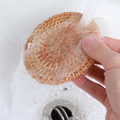 Handgeweven Rieten Onderzetters - Set van 2, Natuurlijke Onderzetters voor Glazen, Herbruikbaar voor Kantoor, Bureau en Café (10cm)