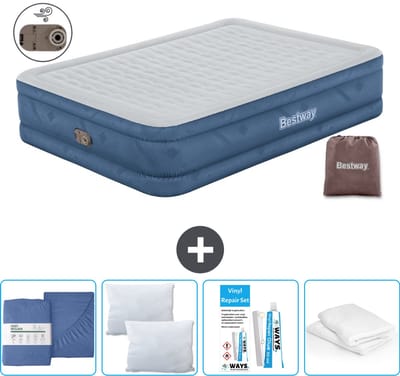 Bestway luchtbed - 2-Persoons - 152 x 203 x 46 cm - Grijs - Inclusief pomp - Hoeslaken - Kussen - Kussenbeschermer en Reparatieset