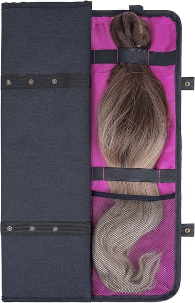 Haarverlengingshanger met opbergtas, draagbare reishaarhouder voor 4 volle haren, 27,1-inch bundeltas met haken voor haaraccessoires en organisatie