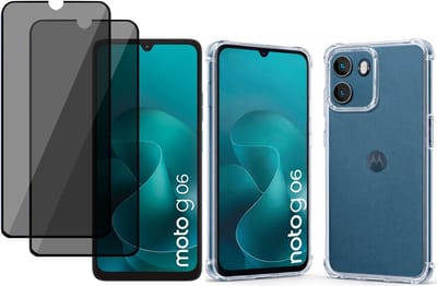 TechNow Hoesje + 2x Privé Screenprotector geschikt voor Motorola Moto G06 Hoesje Screenprotector - Privacy Tempered Glass - Case Transparant