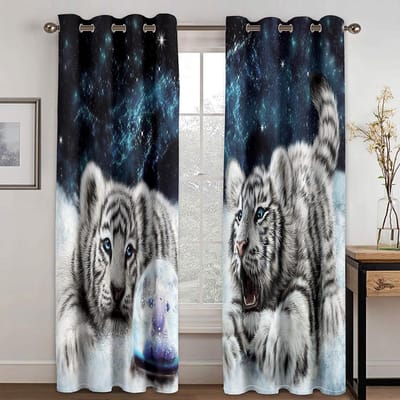 3D Digitale Print Goedkope Custom Dier Leeuw Tijger Twee Dunne Gordijnen voor Woonkamer Slaapkamer Decoratie 2 Stuks Gratis Verzending W50H60(CM)x2PCS&Grommet Top