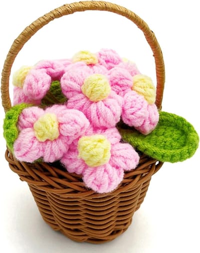 Gehaakt Boeket - Gebreide Bloemen - Woonkamer Decoratie - Handgemaakt Kunstambacht - 5cm Basis Diameter - Roze