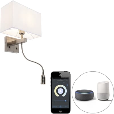 QAZQA bergamo - Moderne LED Smart Wandlamp met kap incl. wifi voor binnen - 1 lichts - D 200 cm - Wit - Woonkamer | Slaapkamer