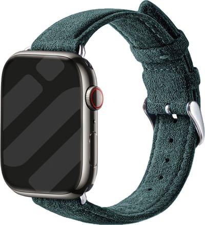 Strap-it Alcantara bandje geschikt voor Apple Watch bandje - Series 1/2/3/4/5/6/7/8/9/10/11/SE/SE2/SE3 in de maat: 38 / 40 / 41 / 42mm - bandje gemaakt van kunstleer - Smartwatchbandje met gespsluiting (donkergroen)