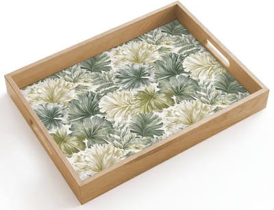 Dienblad hout 40x30 cm - Schootdienblad - Bladeren - Botanisch - Groen - Borrelplank rechthoek - Plateau dienbladen