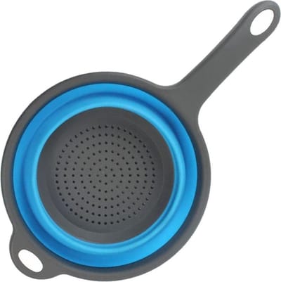 Fako® - Inklapbare Vergiet Met Handvat - Opvouwbaar - Siliconen - Klein - Blauw/Grijs