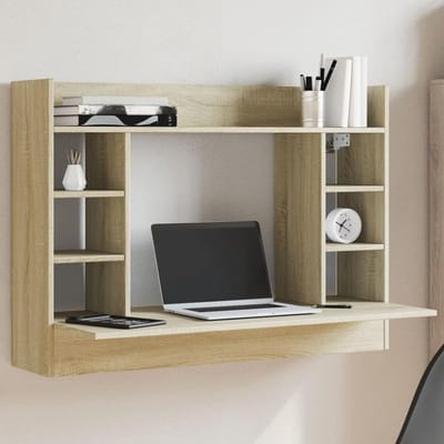 vidaXL Wandbureau 105x48x75 cm bewerkt hout sonoma eikenkleurig, bureau, boekenkast, schrijftafel, bureau wandgemonteerd, wandtafel, schrijftafels
