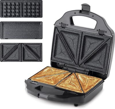 Tosti-ijzer 3-in-1 - Sandwichmaker Grill - Snacks Bereiden - Verwisselbare Platen - 900 Watt - Zwart