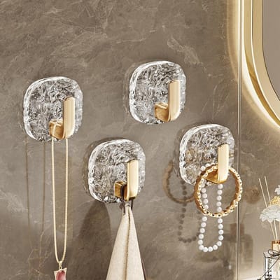 4 STUKS Zelfklevende Muurhaken Acryl Badkamerhaken voor Ophangen Waterdichte Zelfklevende Haak Handdoekhouder Woonaccessoires goud