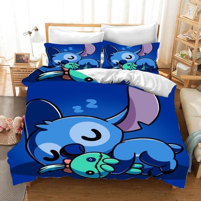 Stitch Print Slaapkamer beddengoed set dekbedovertrek Kerstcadeaus Comforte Cartoon Met kussensloop geschikt voor kinderen en volwassenen AU Single(140*210cm)3pcs