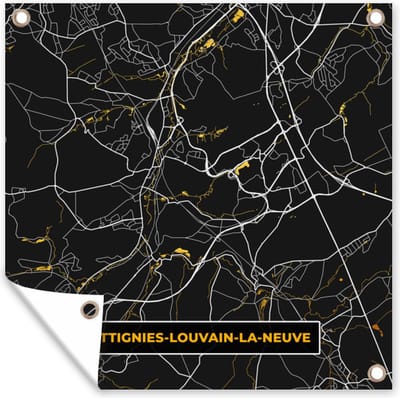 Tuin poster Ottignies-Louvain-La-Neuve - Goud - Stadskaart - Plattegrond - Kaart - 200x200 cm - Tuindoek